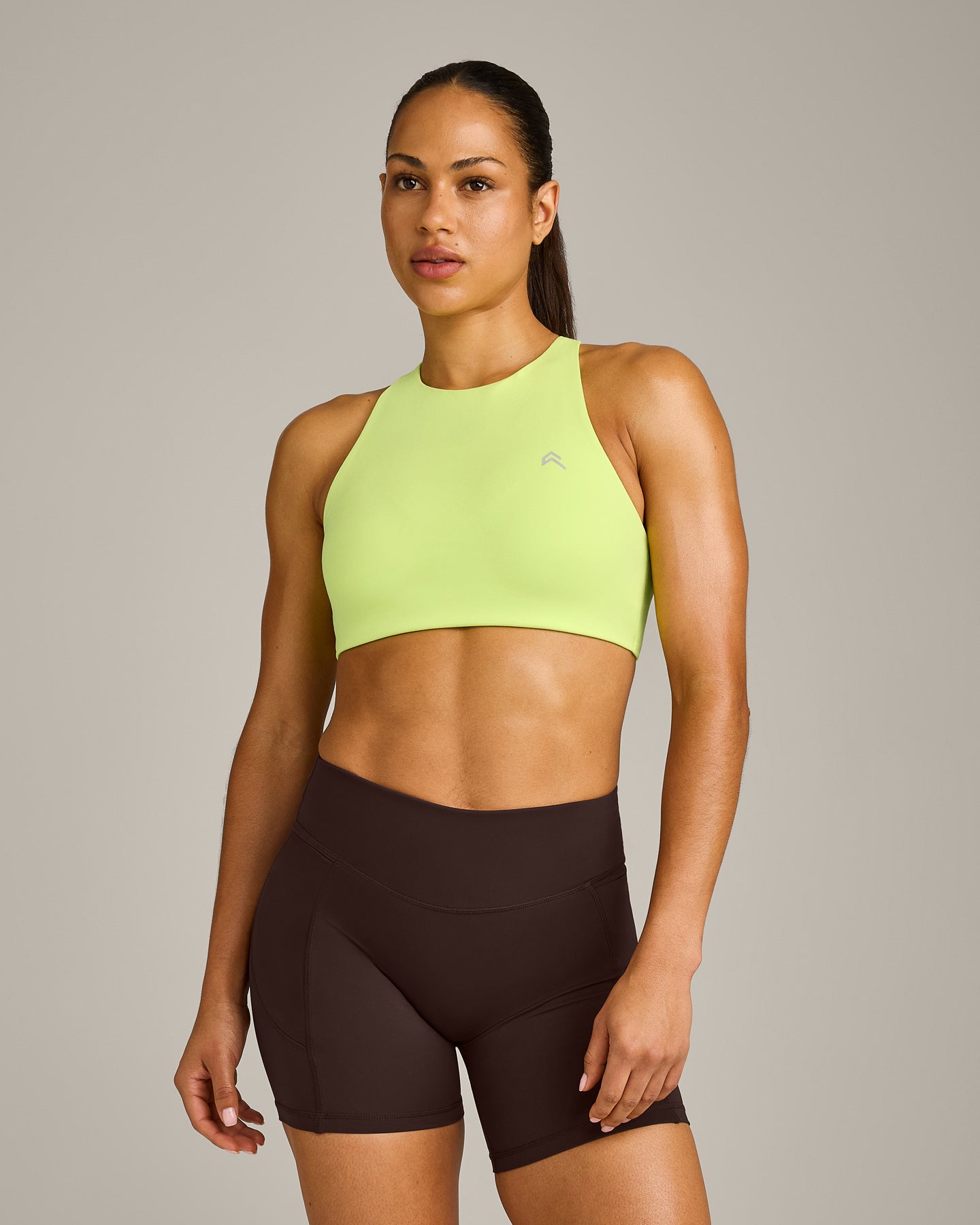 EasyLift™ High Neck Sports Bra with Grey Logo | Citrus Green