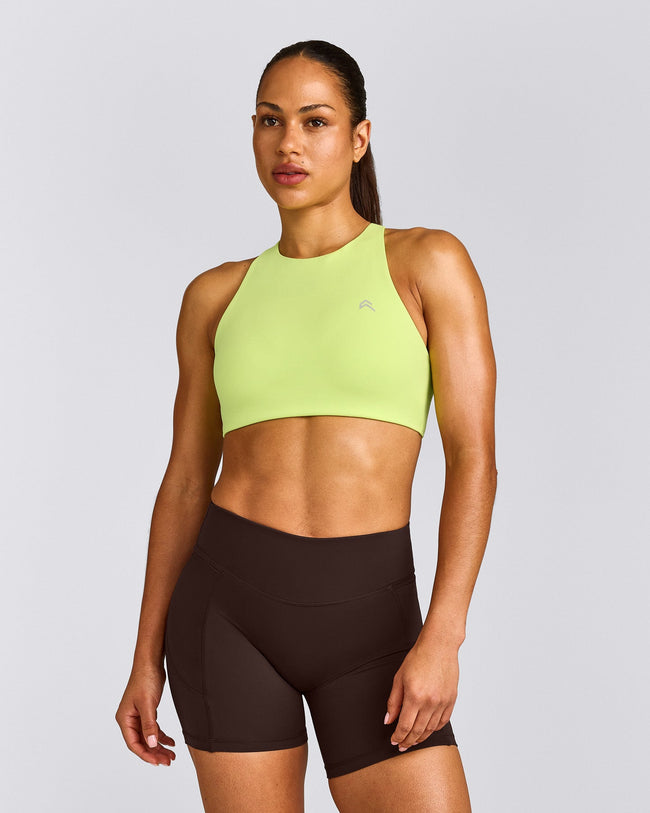 EasyLift™ High Neck Sports Bra with Grey Logo | Citrus Green