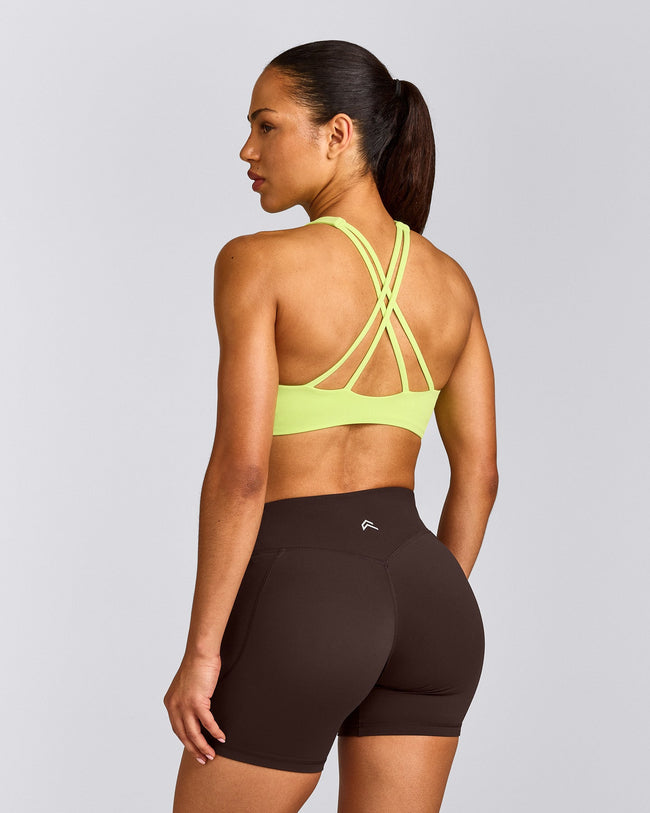 EasyLift™ High Neck Sports Bra with Grey Logo | Citrus Green