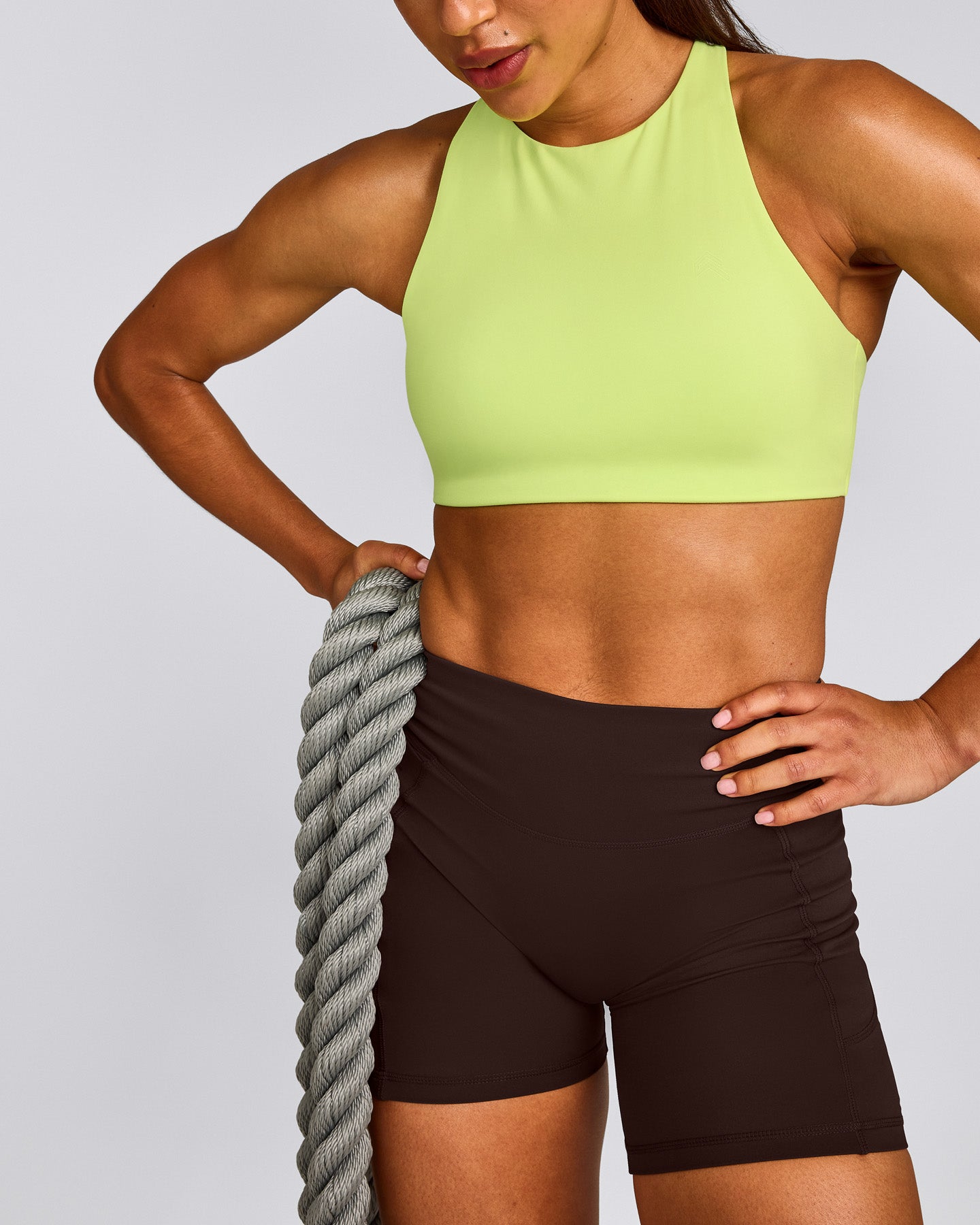 EasyLift™ High Neck Sports Bra with Grey Logo | Citrus Green