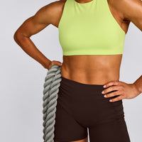 EasyLift™ High Neck Sports Bra with Grey Logo | Citrus Green