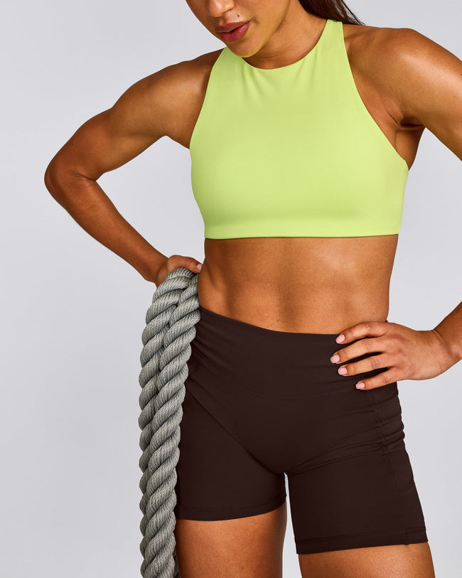 EasyLift™ High Neck Sports Bra with Grey Logo | Citrus Green