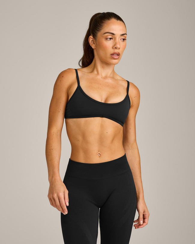 EnhanceLift™ Seamless Minimal Bralette with Grey Logo | Black
