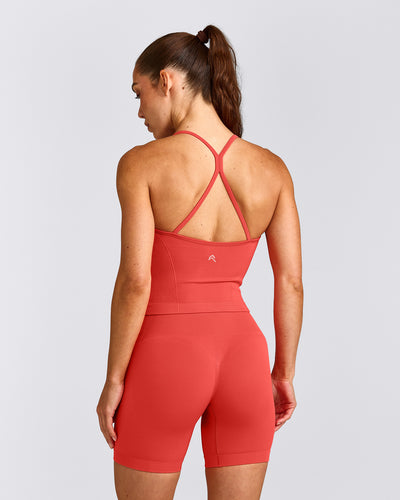 EnhanceLift™ Seamless Strappy Racer Tank Top with Built in Bra Shelf | Dark Charged Coral