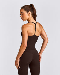 UnifiedMove™ T Back Mid Vest with Built in Bra Shelf with Reflective Logo | 70% Cocoa