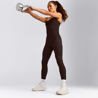 UnifiedMove™ T Back Mid Vest with Built in Bra Shelf with Reflective Logo | 70% Cocoa