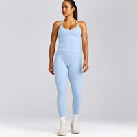 UnifiedMove™ T Back Mid Vest with Built in Bra Shelf with Reflective Logo | Powdered Blue
