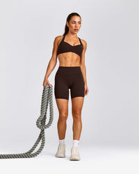 UnifiedMove™ T Back Minimal Bralette with Reflective Logo | 70% Cocoa