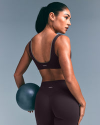 SoftMotion™ Scoop Back Bralette with Grey Logo | Dark Umber Brown