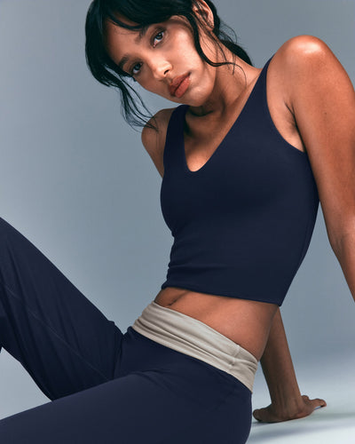 SoftMotion™ Scoop Neck Tank Top with Grey Logo | True Blue