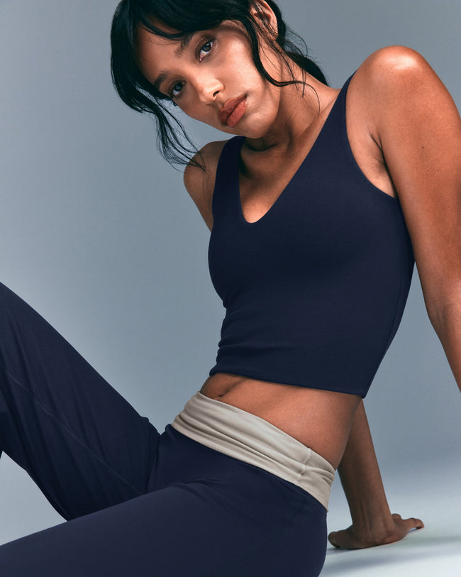 SoftMotion™ Scoop Neck Tank Top with Grey Logo | True Blue