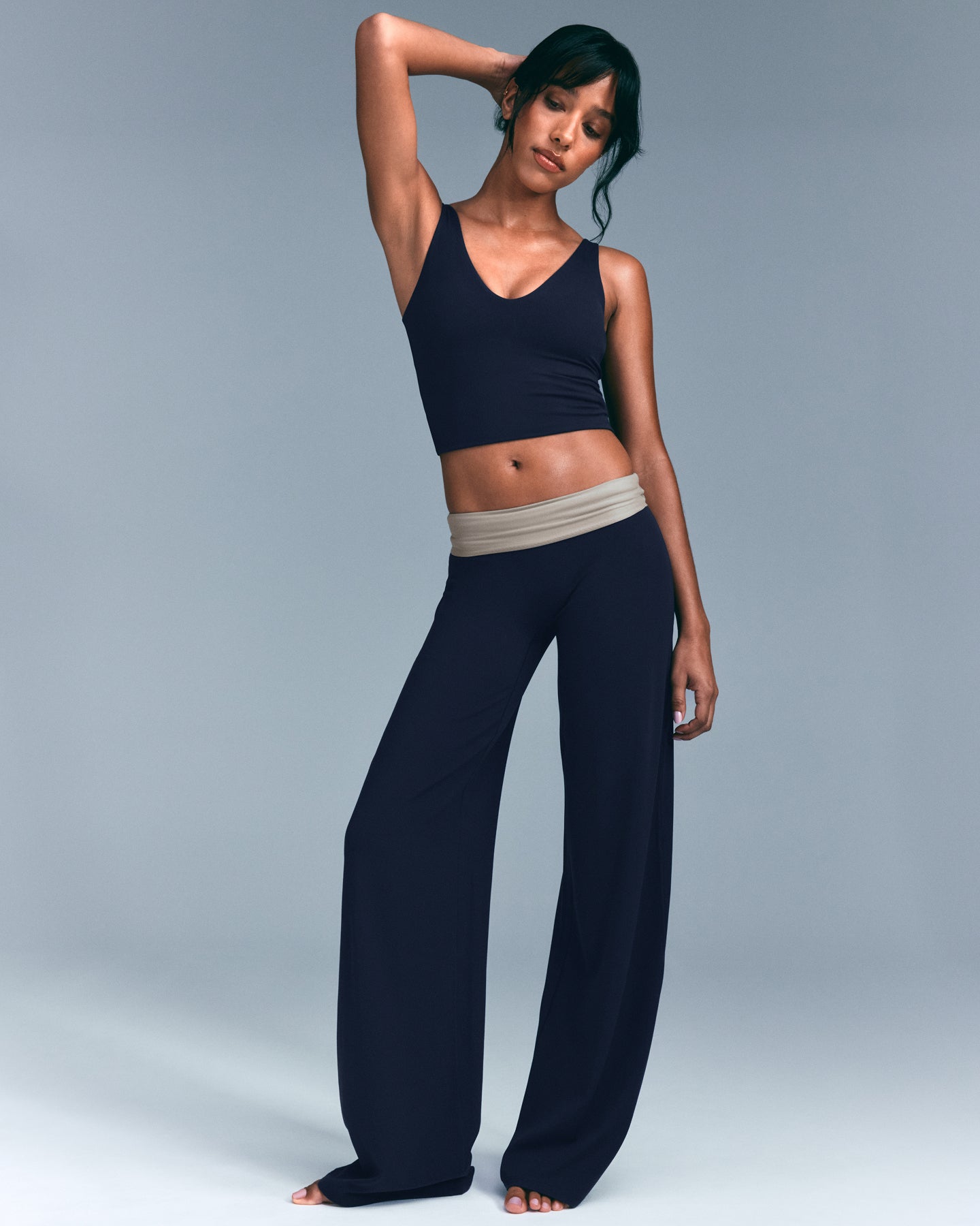 SoftMotion™ Straight Leg Trousers with Grey Logo | True Blue