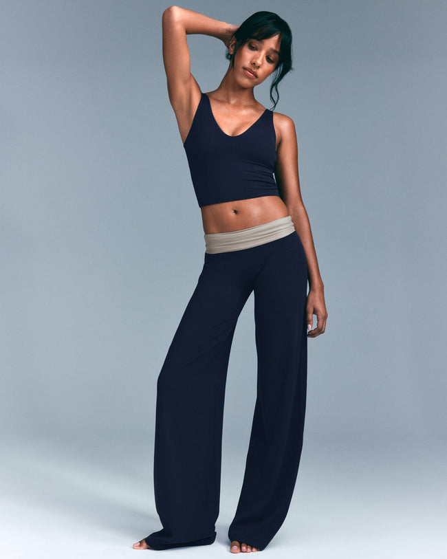SoftMotion™ Straight Leg Trousers with Grey Logo | True Blue