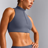 EasyLift™ Zip High Neck Sports Bra | Dark Granite Blue