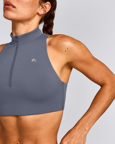 EasyLift™ Zip High Neck Sports Bra | Dark Granite Blue