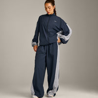 Oversized Contrast Piped Woven Straight Leg Track Bottoms | True Blue