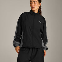 Oversized Contrast Piped Woven Track Jacket | Black