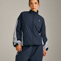 Oversized Contrast Piped Woven Track Jacket | True Blue