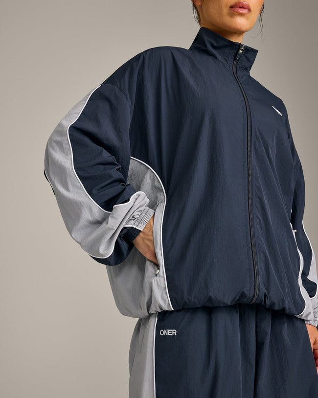 Oversized Contrast Piped Woven Track Jacket | True Blue