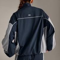 Oversized Contrast Piped Woven Track Jacket | True Blue