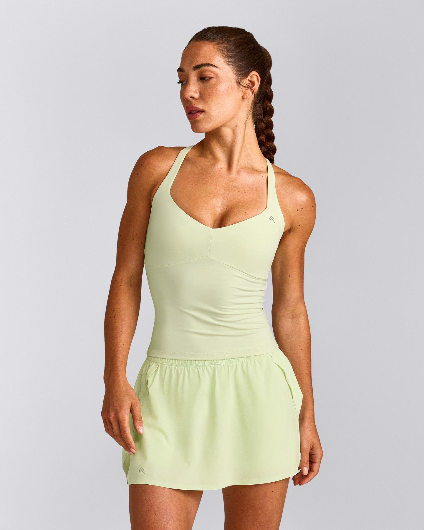 UnifiedMove™ T Back Mid Tank Top with Built in Bra Shelf | Meadow Mist Green