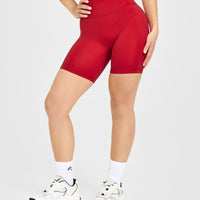 Timeless High Waisted Shorts with White Logo | Toasted Red