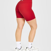 Timeless High Waisted Shorts with White Logo | Toasted Red