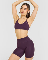 Timeless Strappy Bralette with White Logo | Blackberry Purple