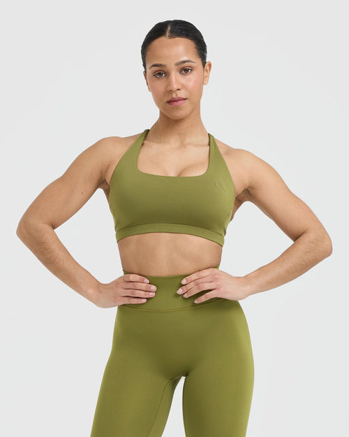 Oner Modal Timeless Square Neck Sports Bra | Olive Green