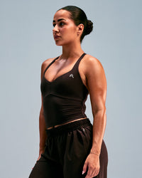 UnifiedMove™ T Back Mid Vest with Built in Bra Shelf with Reflective Logo | 70% Cocoa