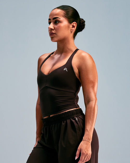 UnifiedMove™ T Back Mid Tank Top with Built in Bra Shelf | 70% Cocoa