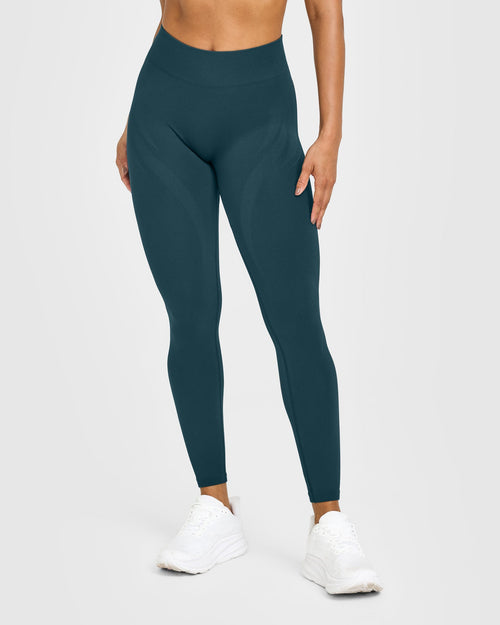 Oner Modal EnhanceLift™ Seamless Leggings with White Logo | Washed Oil Blue