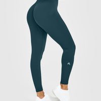 EnhanceLift™ Seamless Leggings with White Logo | Washed Oil Blue