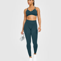 EnhanceLift™ Seamless Leggings with White Logo | Washed Oil Blue