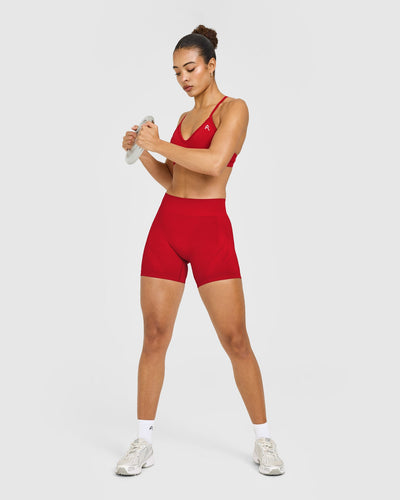 EnhanceLift™ Seamless Shorts with White Logo | Light Toasted Red
