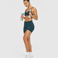 EnhanceLift™ Seamless Shorts with White Logo | Washed Oil Blue