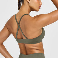 EnhanceLift™ Seamless Strappy Sports Bra with White Logo | Alpine Green