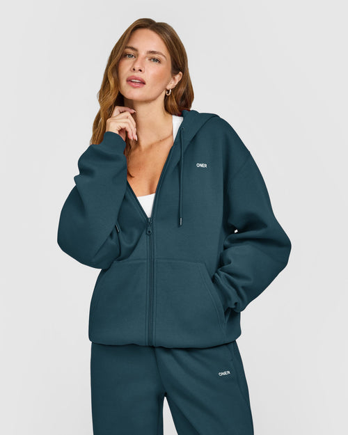 Oner Modal Foundations Zip Through Hoodie | Oil Blue