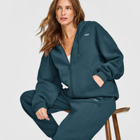 Foundations Zip Through Hoodie | Oil Blue