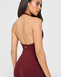 SoftMotion™ Halter Neck All In One Long with White Logo | Light Rosewood