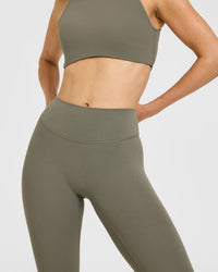 SoftMotion™ High Waisted Leggings with White Logo | Alpine Green