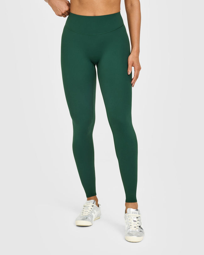 SoftMotion™ High Waisted Leggings with White Logo | Dark Racing Green