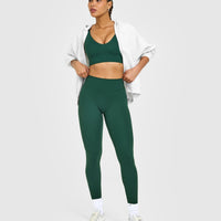 SoftMotion™ High Waisted Leggings with White Logo | Dark Racing Green
