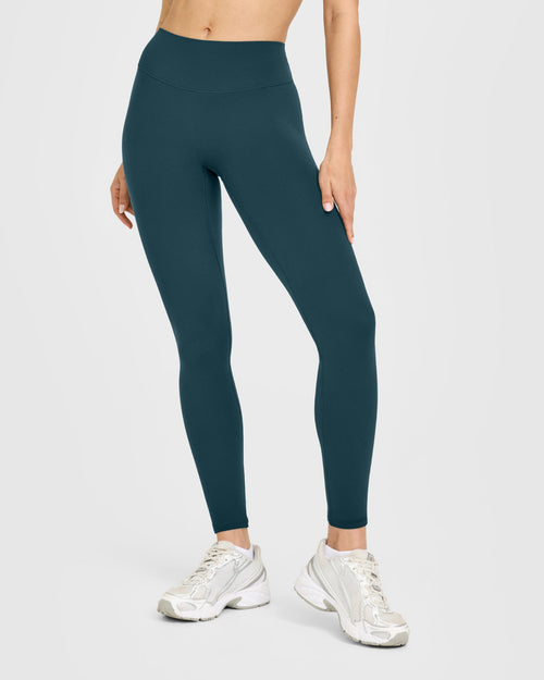Oner Modal SoftMotion™ High Waisted Leggings with White Logo | Oil Blue