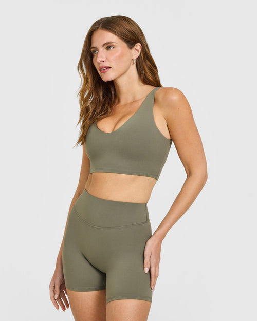 SoftMotion™ Longline Sports Bra with White Logo | Alpine Green