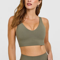 SoftMotion™ Longline Sports Bra with White Logo | Alpine Green