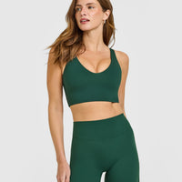 SoftMotion™ Longline Sports Bra with White Logo | Dark Racing Green