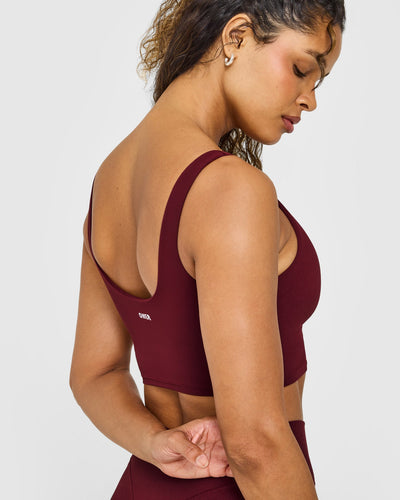 SoftMotion™ Longline Sports Bra with White Logo | Light Rosewood
