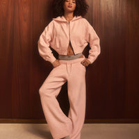 Oversized Knit Zip Up Mid Hoodie | Soft Girl Pink