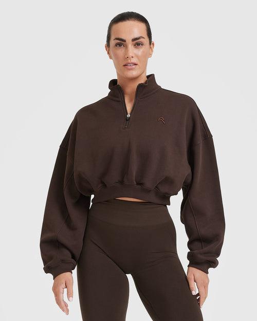 Oner Modal All Day Cosy Crop 1/4 Zip Sweatshirt | 70% Cocoa